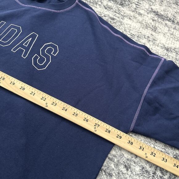 XL Adidas Womens Navy Blue w/ Purple Lining Sweatshirt Crewneck Sweater Oversize - Picture 7 of 11